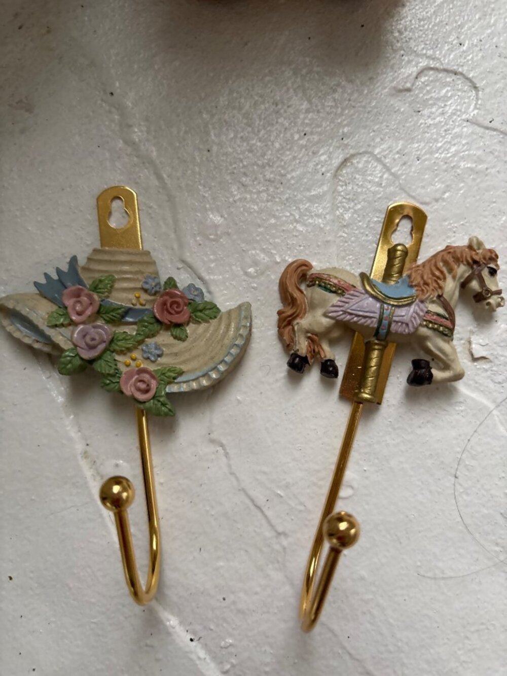Vintage Wall Hooks Set of 2 Rustic Metal Farmhouse Nursery Carousel Hat Horse